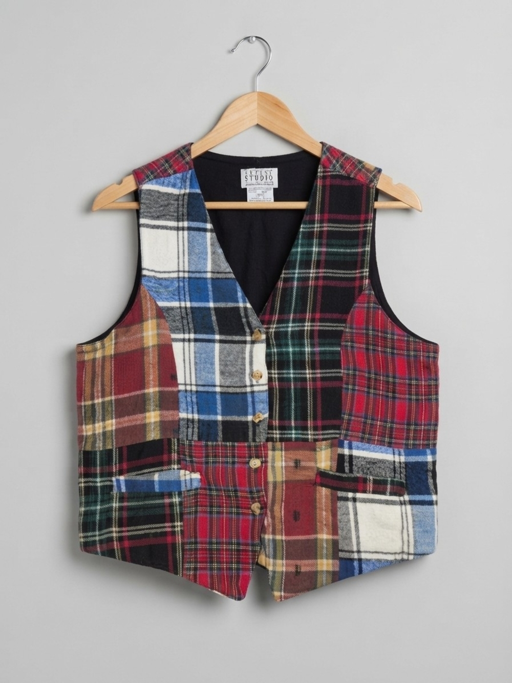 Vintage At Last Studio Patchwork Plaid Vest  (0389M)